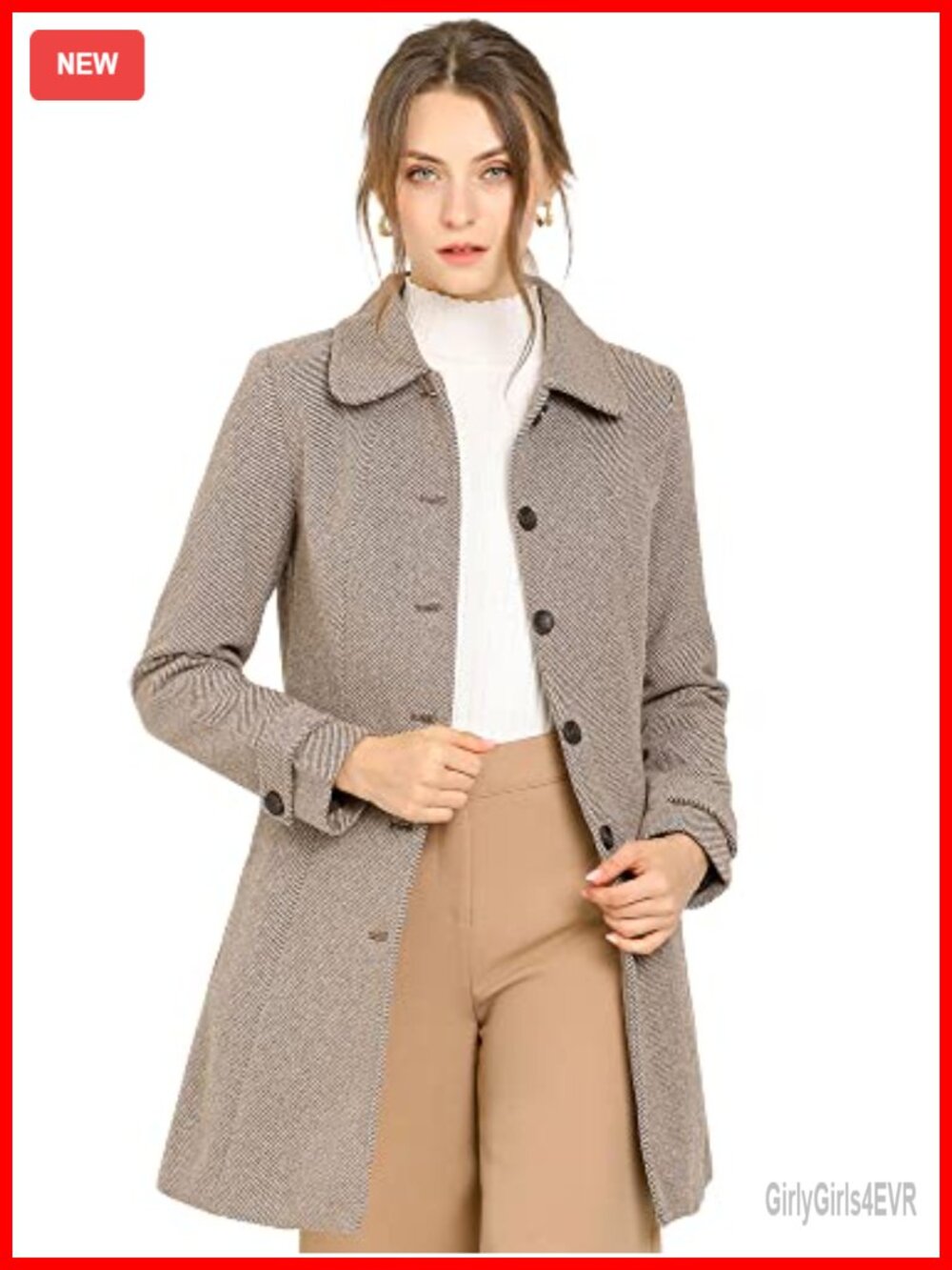 Wool Blend Pea Coat Peter Pan Collar Single Breasted Winter Overcoat